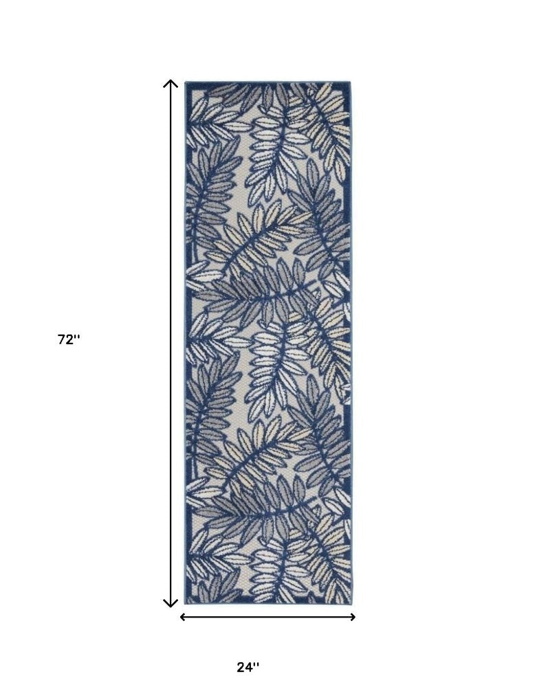 6' Ivory And Blue Indoor Outdoor Runner Rug HomeRoots
