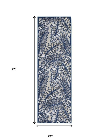 6' Ivory And Blue Indoor Outdoor Runner Rug