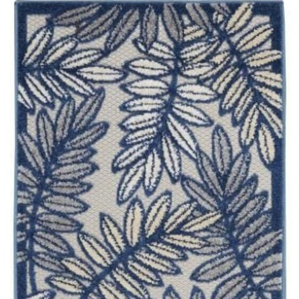 6' Ivory And Blue Indoor Outdoor Runner Rug — view 3