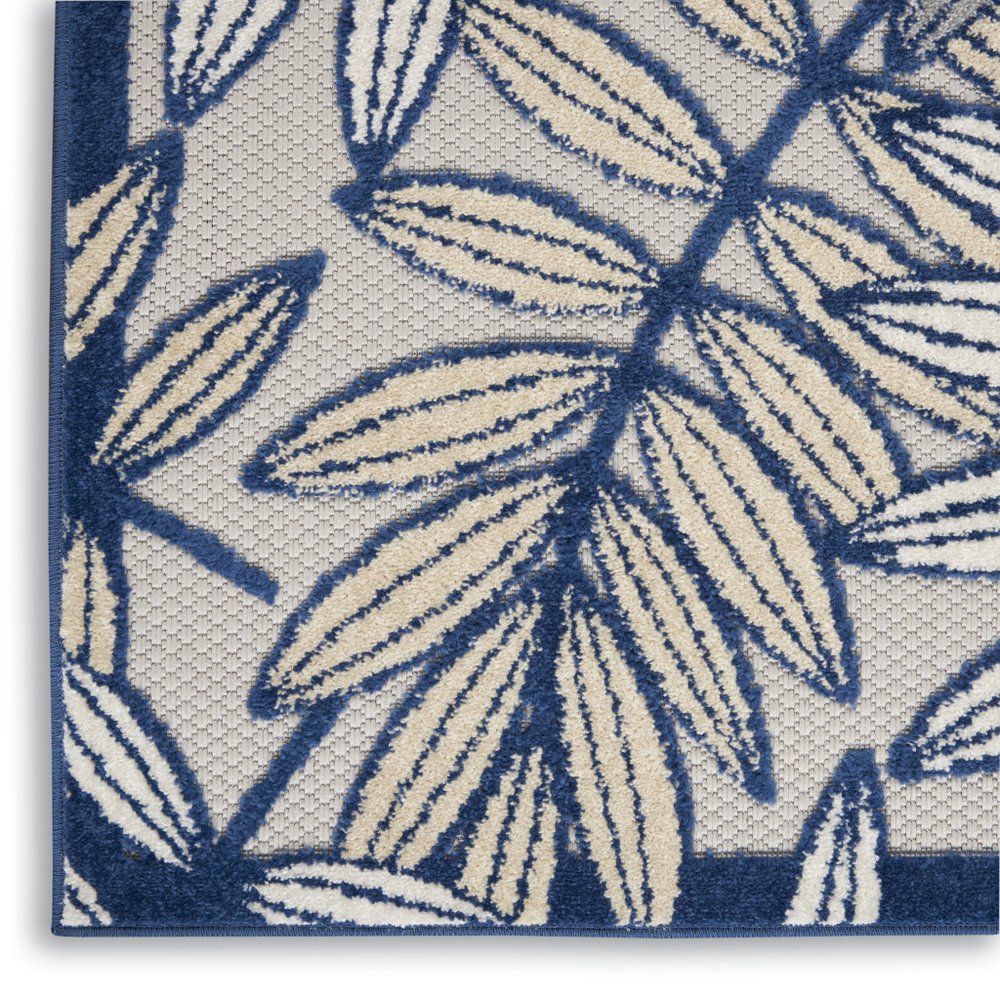 6' Ivory And Blue Indoor Outdoor Runner Rug — view 6