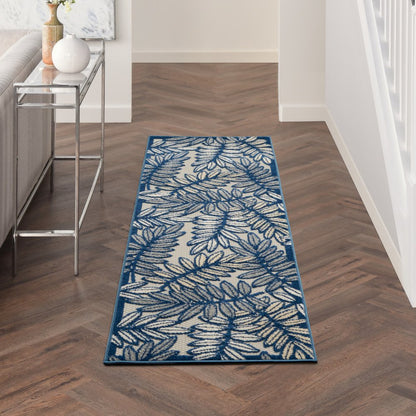 6' Ivory And Blue Indoor Outdoor Runner Rug HomeRoots