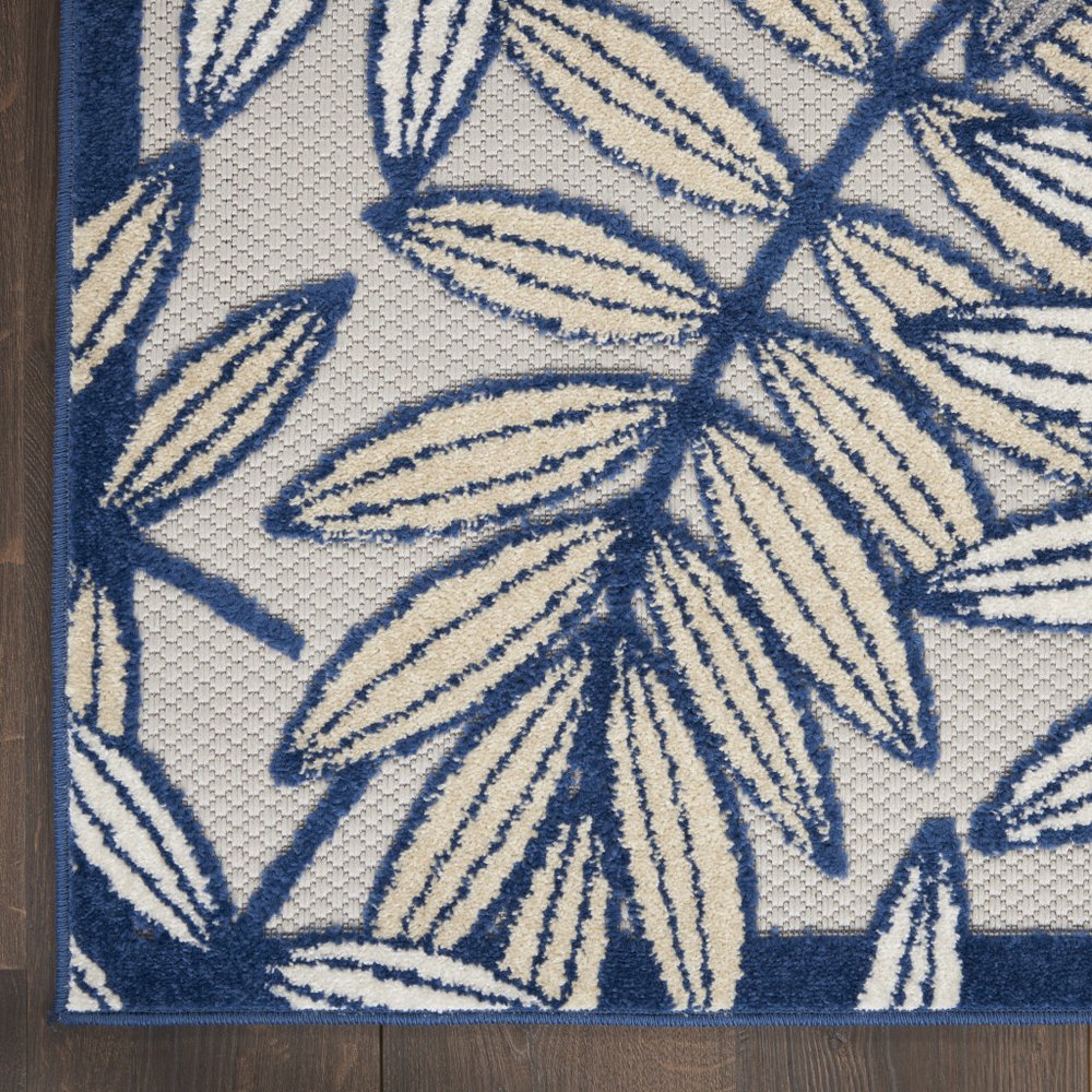 8' Ivory And Blue Indoor Outdoor Runner Rug — view 10