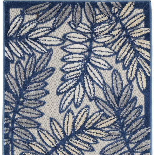 8' Ivory And Blue Indoor Outdoor Runner Rug