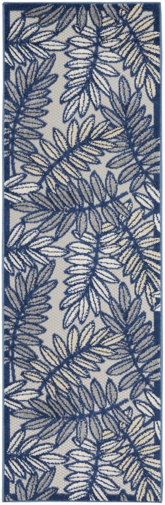 8' Ivory And Blue Indoor Outdoor Runner Rug — view 8