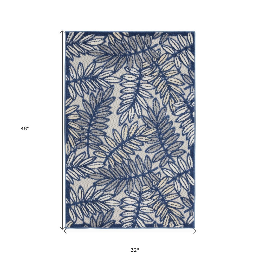 3' X 4' Ivory And Blue Indoor Outdoor Area Rug HomeRoots