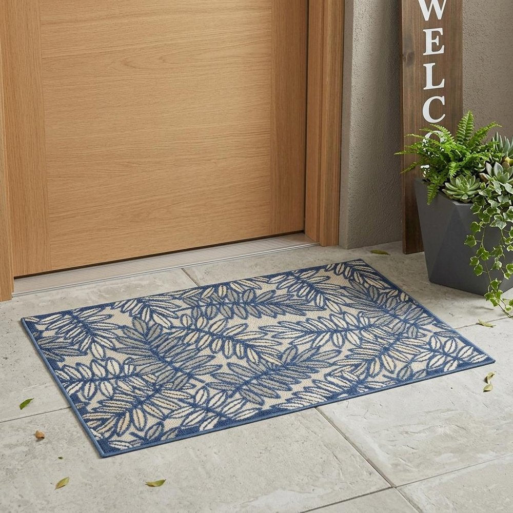 3' X 4' Ivory And Blue Indoor Outdoor Area Rug HomeRoots