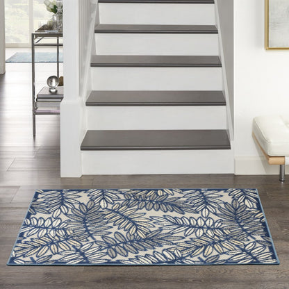 3' X 4' Ivory And Blue Indoor Outdoor Area Rug HomeRoots