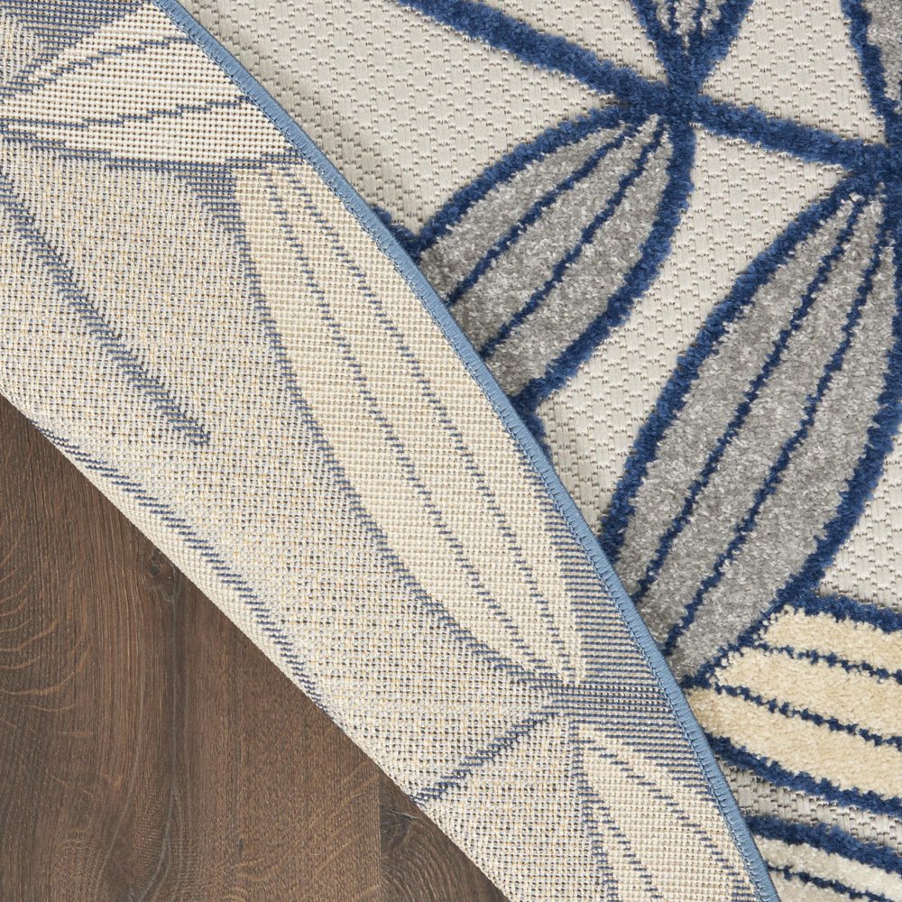 8' X 8' Ivory And Blue Round Indoor Outdoor Area Rug — view 8