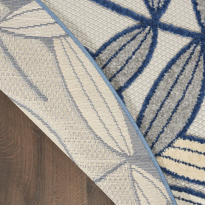 8' X 8' Ivory And Blue Round Indoor Outdoor Area Rug HomeRoots