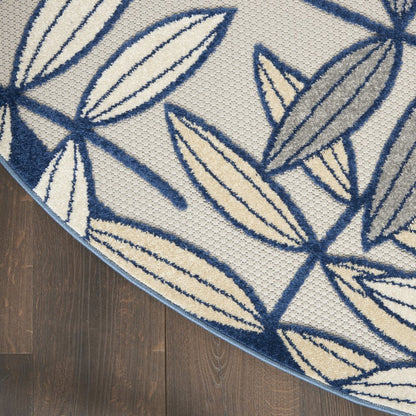 8' X 8' Ivory And Blue Round Indoor Outdoor Area Rug HomeRoots