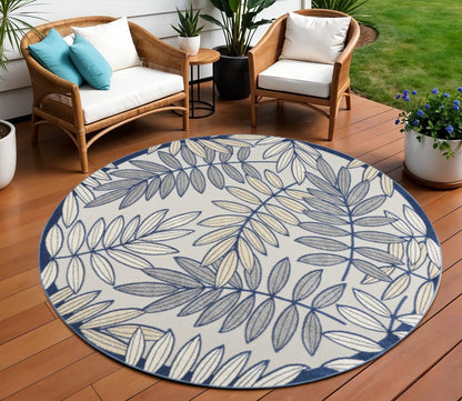 8' X 8' Ivory And Blue Round Indoor Outdoor Area Rug HomeRoots