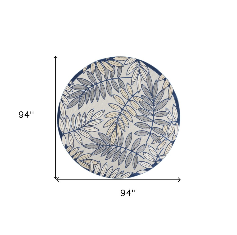 8' X 8' Ivory And Blue Round Indoor Outdoor Area Rug HomeRoots