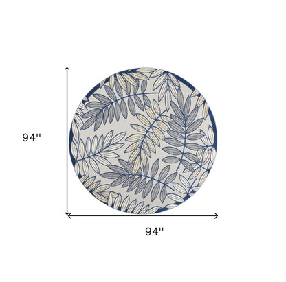 8' X 8' Ivory And Blue Round Indoor Outdoor Area Rug HomeRoots