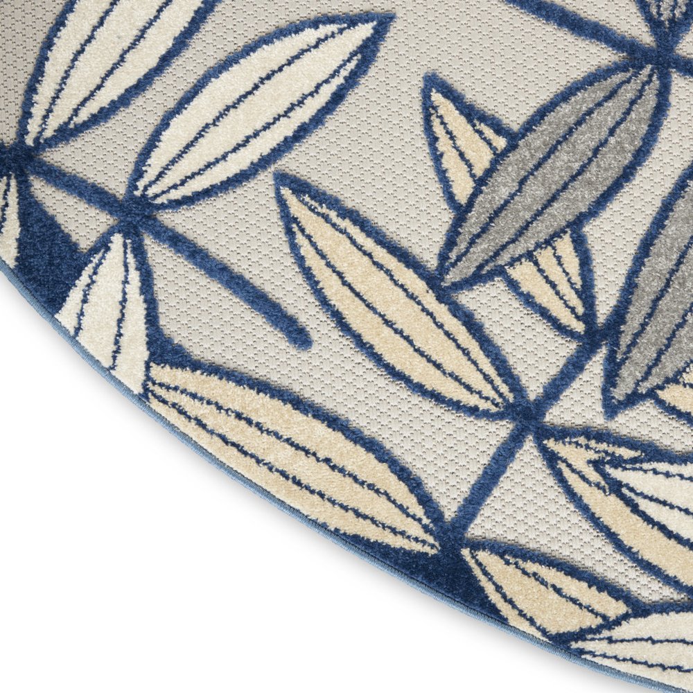 8' X 8' Ivory And Blue Round Indoor Outdoor Area Rug HomeRoots