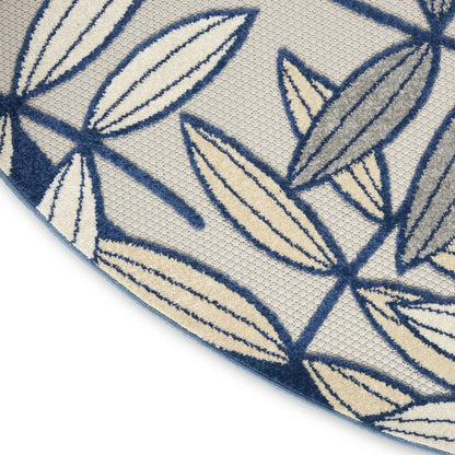 8' X 8' Ivory And Blue Round Indoor Outdoor Area Rug HomeRoots