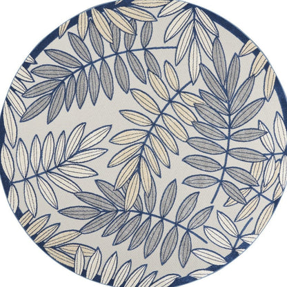 8' X 8' Ivory And Blue Round Indoor Outdoor Area Rug HomeRoots