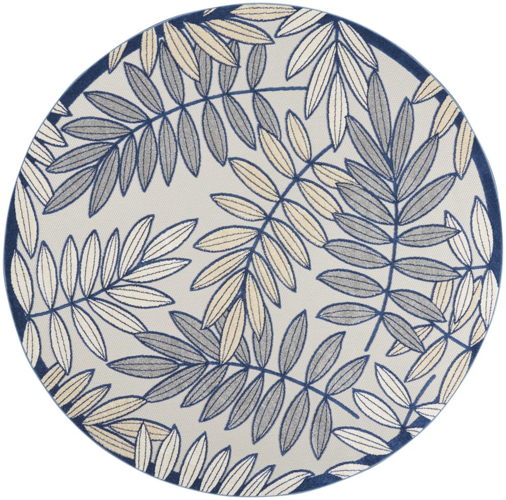 8' X 8' Ivory And Blue Round Indoor Outdoor Area Rug — view 7