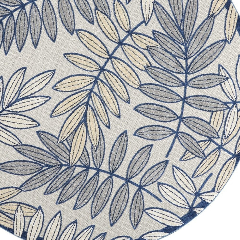 8' X 8' Ivory And Blue Round Indoor Outdoor Area Rug — view 3