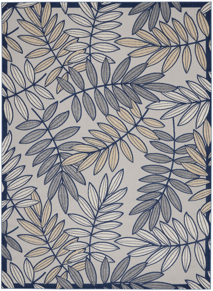 9' X 12' Ivory And Navy Floral Non Skid Indoor Outdoor Area Rug