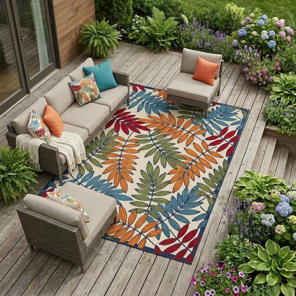 9' X 12' Blue And Beige Indoor Outdoor Area Rug — view 11