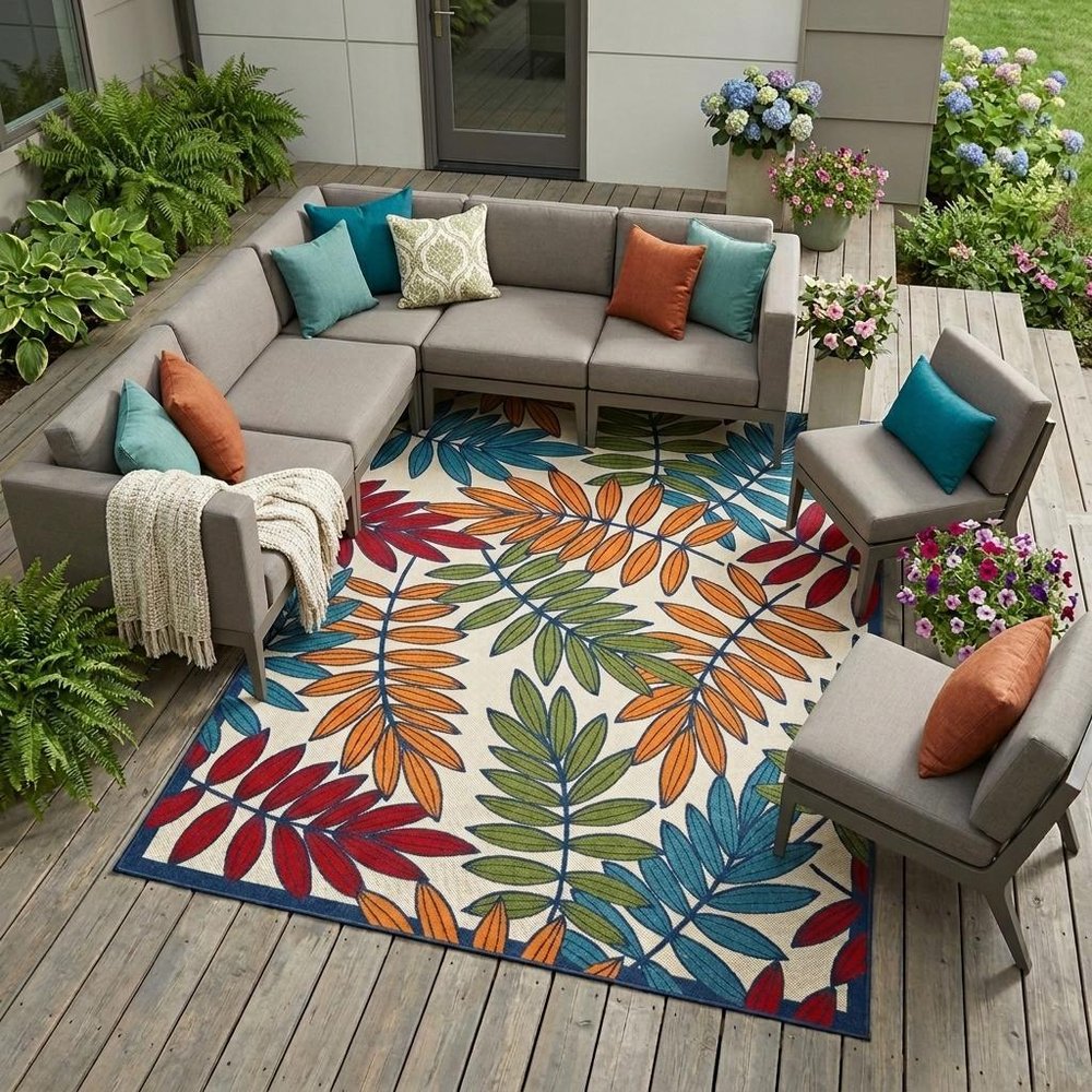 10' X 13' Blue And Beige Indoor Outdoor Area Rug HomeRoots