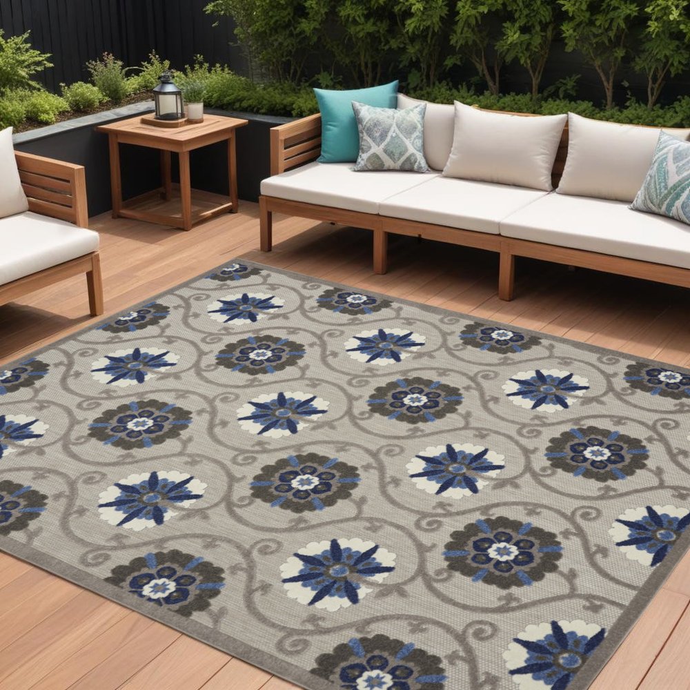 10' X 13' Blue And Gray Indoor Outdoor Area Rug — view 4