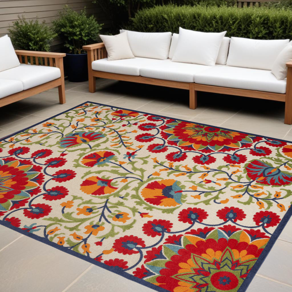 9' X 12' Red Toile Non Skid Indoor Outdoor Area Rug