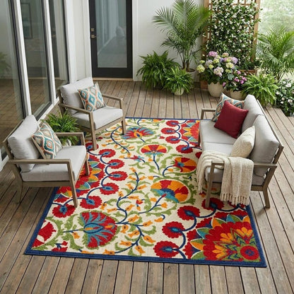 10' X 13' Red And Ivory Indoor Outdoor Area Rug HomeRoots