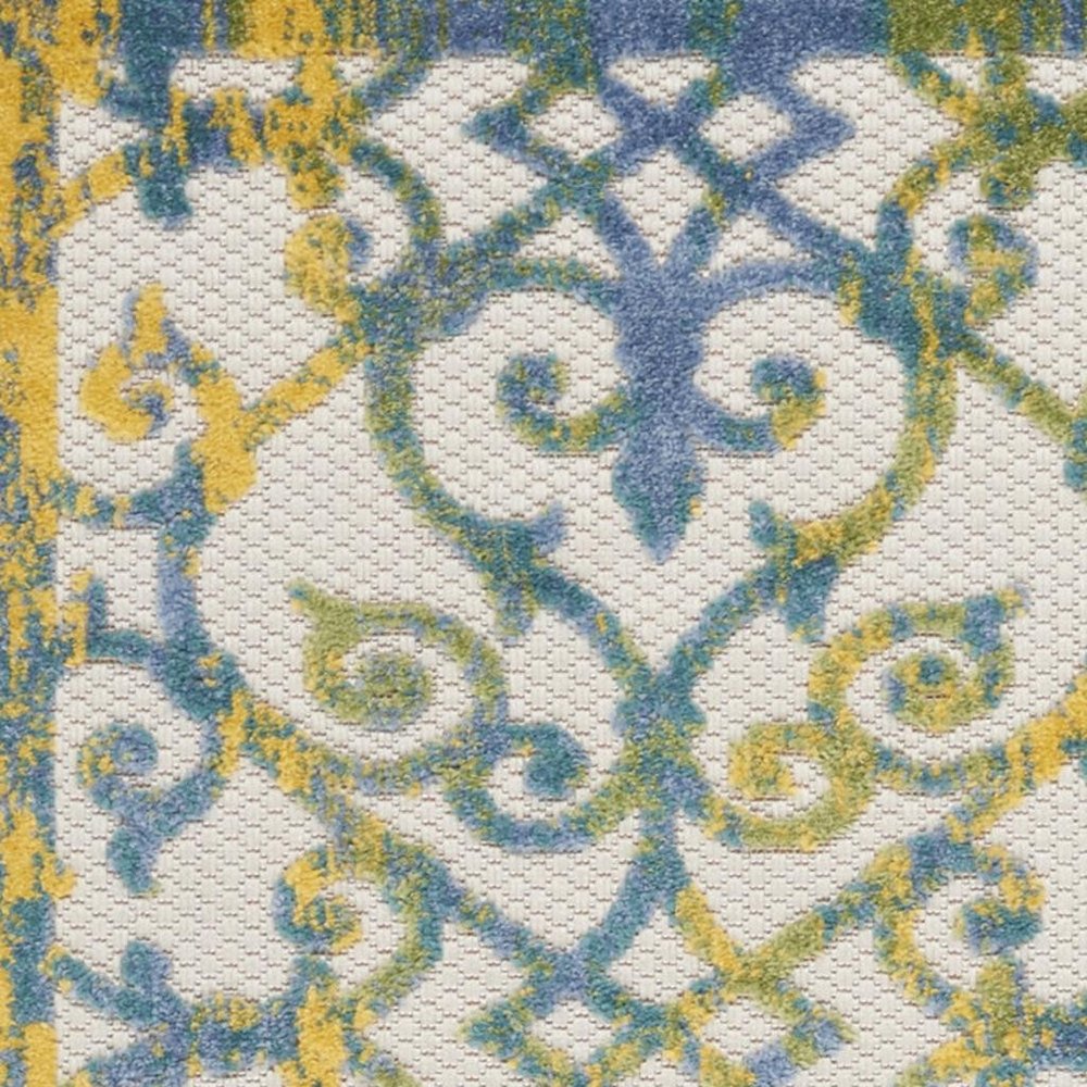 6' Ivory And Blue Indoor Outdoor Area Rug — view 3