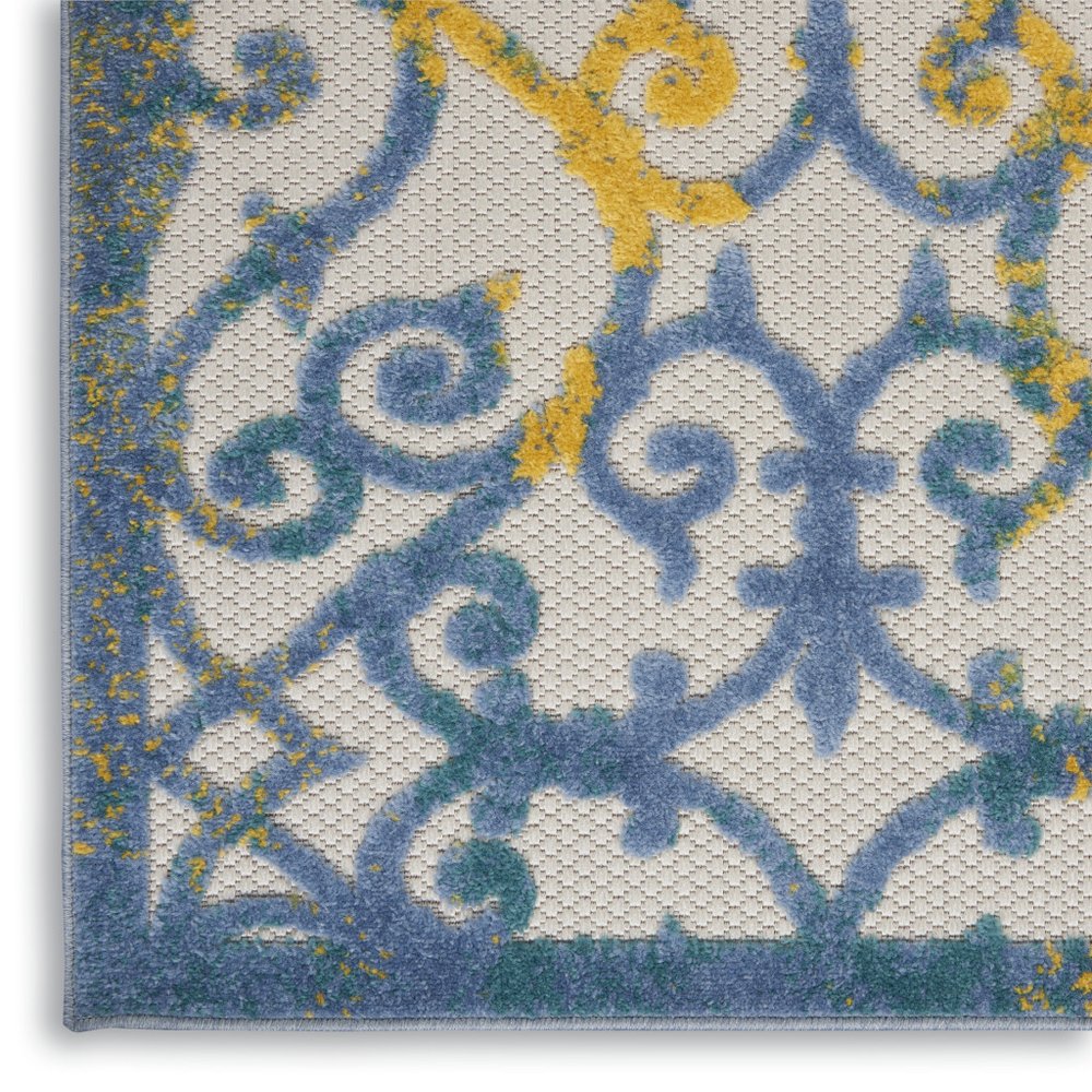 6' Ivory And Blue Indoor Outdoor Area Rug HomeRoots