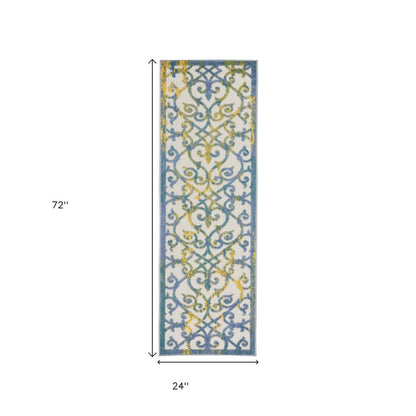 6' Ivory And Blue Indoor Outdoor Area Rug HomeRoots
