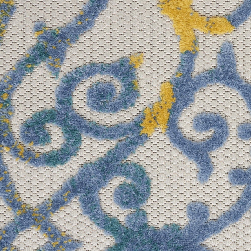 10' Ivory And Blue Indoor Outdoor Area Rug HomeRoots