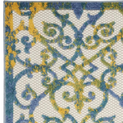 10' Ivory And Blue Indoor Outdoor Area Rug HomeRoots