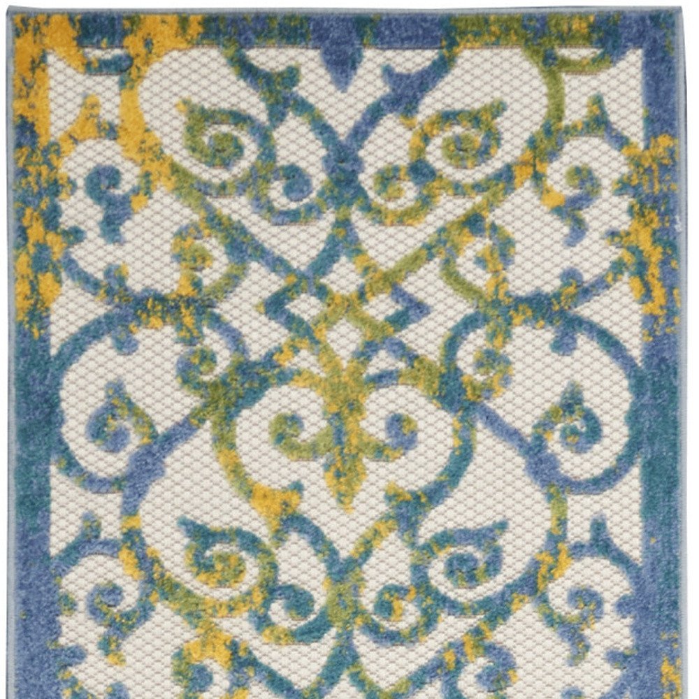 10' Ivory And Blue Indoor Outdoor Area Rug — view 1