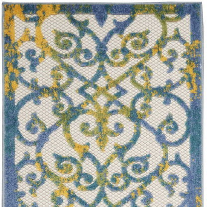 10' Ivory And Blue Indoor Outdoor Area Rug HomeRoots