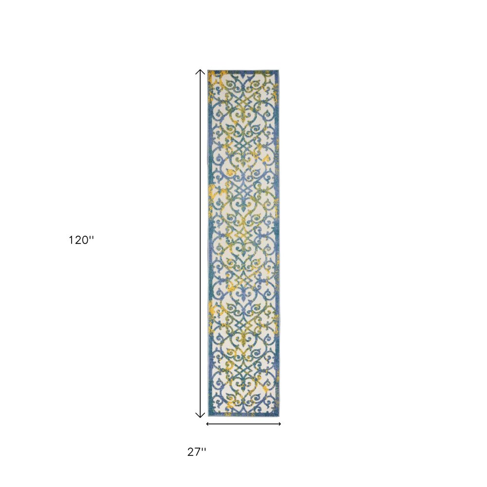 10' Ivory And Blue Indoor Outdoor Area Rug HomeRoots