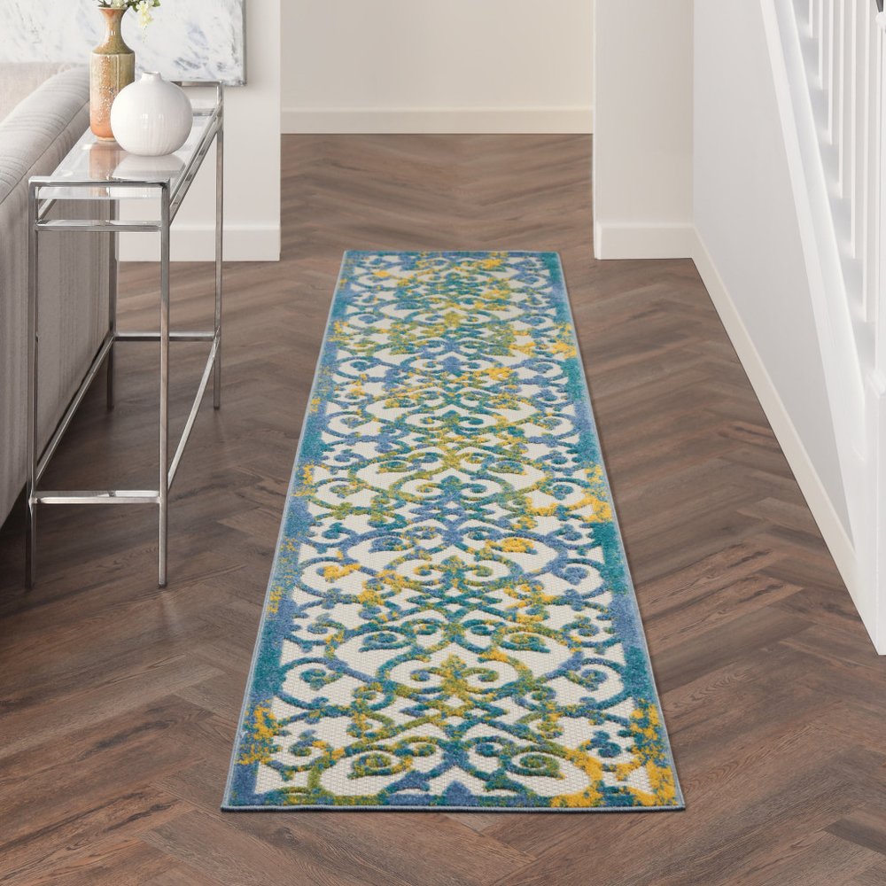 10' Ivory And Blue Indoor Outdoor Area Rug HomeRoots