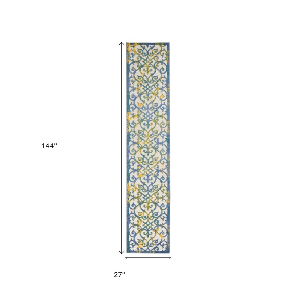12' Ivory And Blue Indoor Outdoor Area Rug — view 4