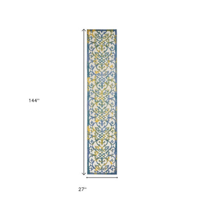 12' Ivory And Blue Indoor Outdoor Area Rug HomeRoots