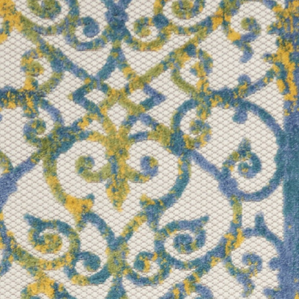 12' Ivory And Blue Indoor Outdoor Area Rug HomeRoots