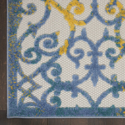 8' Ivory And Blue Indoor Outdoor Area Rug HomeRoots