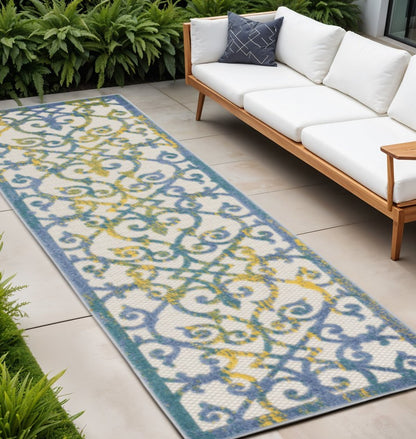 8' Ivory And Blue Indoor Outdoor Area Rug HomeRoots