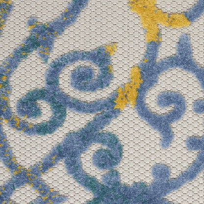 8' Ivory And Blue Indoor Outdoor Area Rug HomeRoots