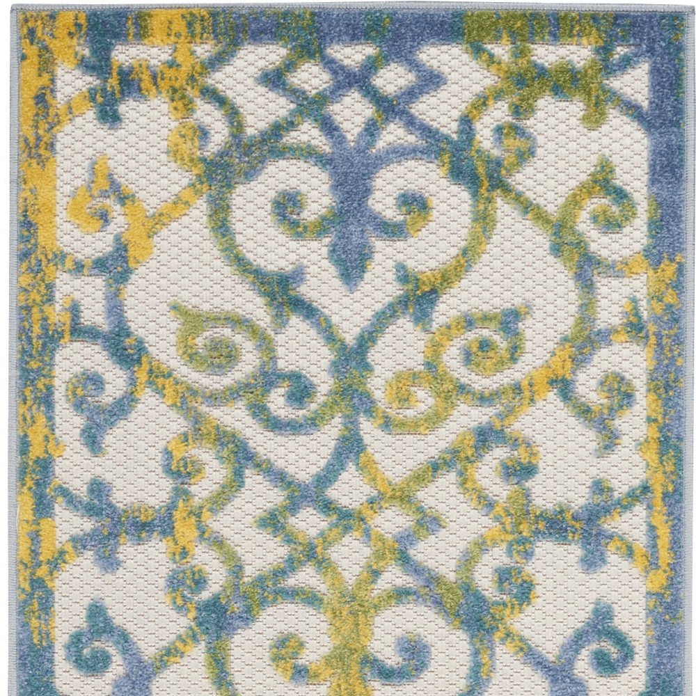 8' Ivory And Blue Indoor Outdoor Area Rug — view 1