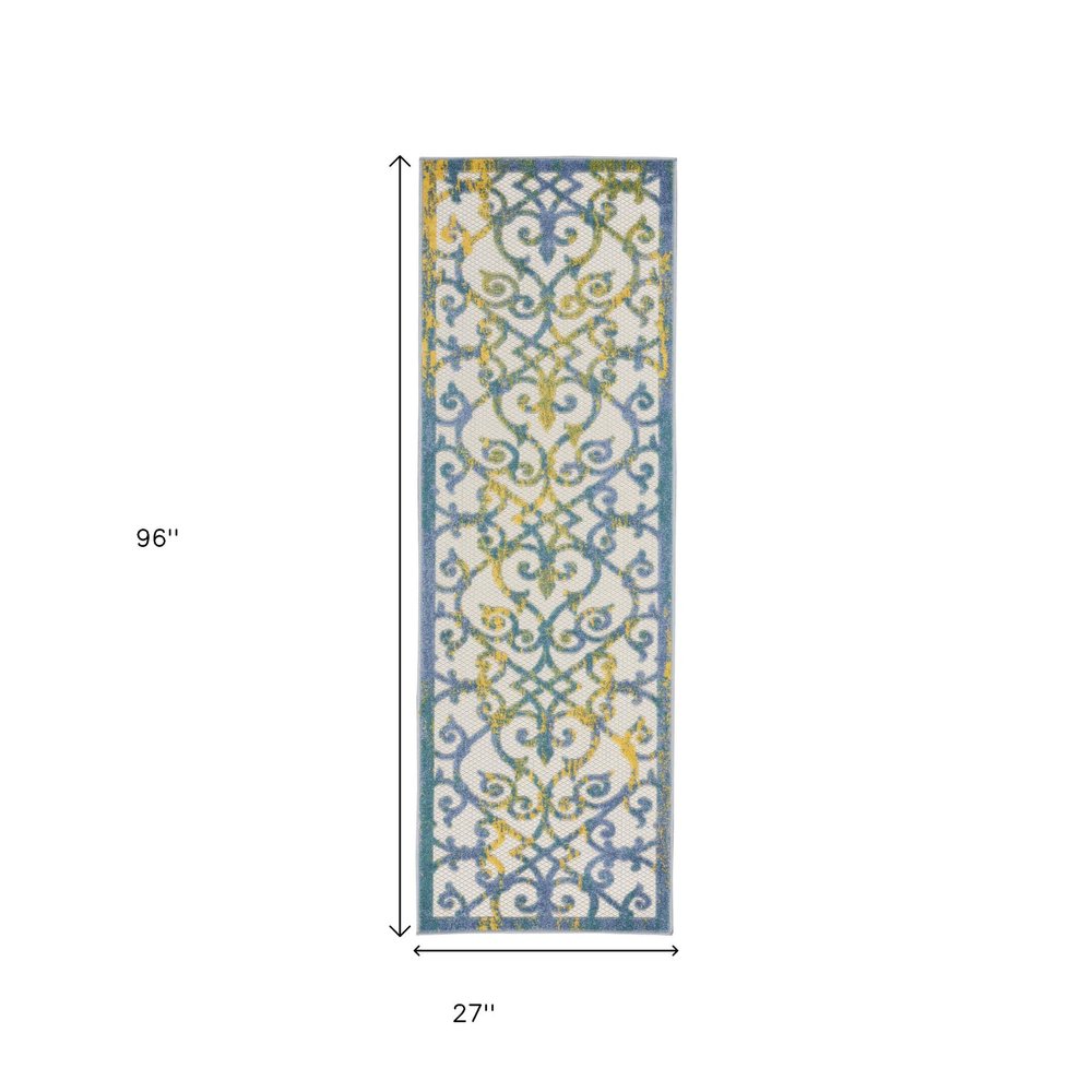 8' Ivory And Blue Indoor Outdoor Area Rug — view 4