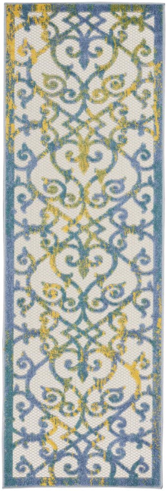 8' Ivory And Blue Indoor Outdoor Area Rug HomeRoots