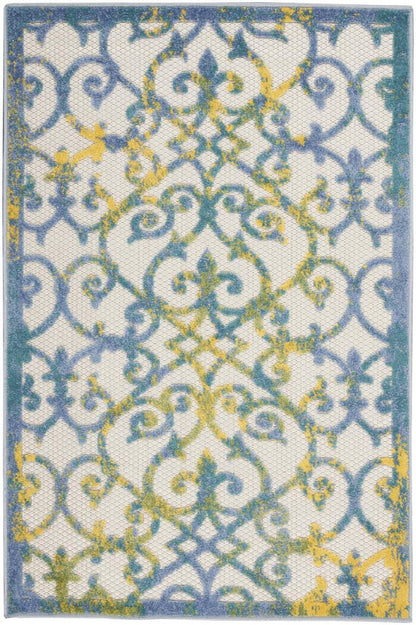 3' X 4' Ivory And Blue Indoor Outdoor Area Rug HomeRoots