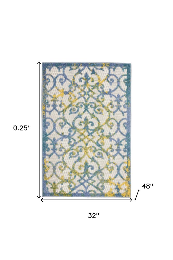 3' X 4' Ivory And Blue Indoor Outdoor Area Rug HomeRoots