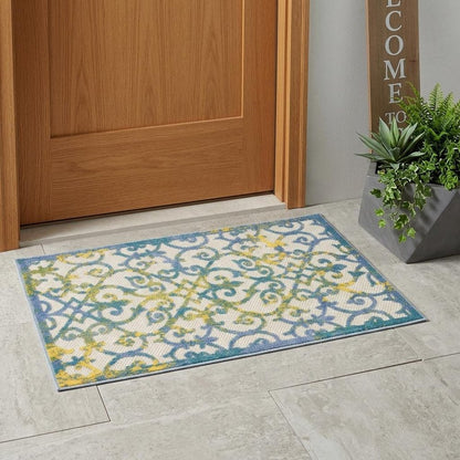 3' X 4' Ivory And Blue Indoor Outdoor Area Rug HomeRoots