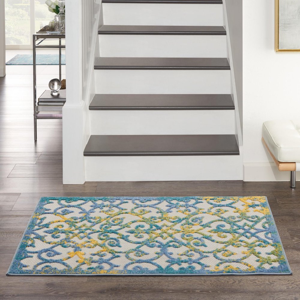 3' X 4' Ivory And Blue Indoor Outdoor Area Rug HomeRoots